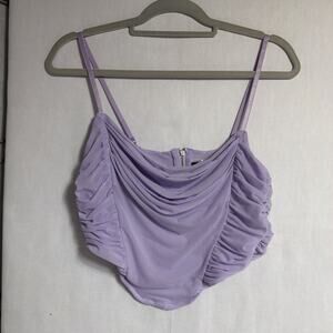 Zesica Rouched Mesh Camisole Top Cropped - Size L - Coquette, Romantic, Club